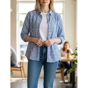 UNTUCKit Sz 0‎ NWT 100% Cotton Gingham Button-Up Shirt Preppy Spring Summer Blue